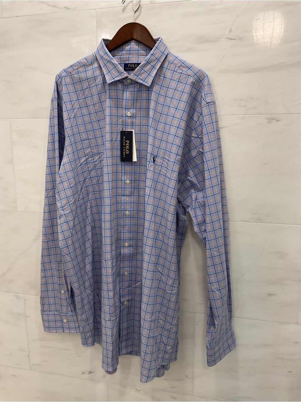 POLO Ralph Lauren Big & Tall BLUE ORANGE PLAID Button Front Shirt sz 2XLT T24
